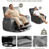 Garvee Oversized Manual Recliner, Breathable Leather Pushback Recliner Chair, Single Lazy Sofa Chair with Two Cup Holders and Side Pocket, Living Room Recliner, Gray