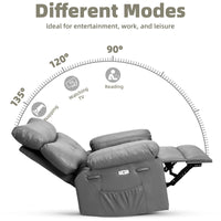 Garvee Oversized Manual Recliner, Breathable Leather Pushback Recliner Chair, Single Lazy Sofa Chair with Two Cup Holders and Side Pocket, Living Room Recliner, Gray