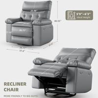 Garvee Oversized Manual Recliner, Breathable Leather Pushback Recliner Chair, Single Lazy Sofa Chair with Two Cup Holders and Side Pocket, Living Room Recliner, Gray