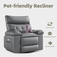 Garvee Oversized Manual Recliner, Breathable Leather Pushback Recliner Chair, Single Lazy Sofa Chair with Two Cup Holders and Side Pocket, Living Room Recliner, Gray