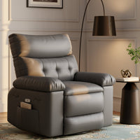 Garvee Oversized Manual Recliner, Breathable Leather Pushback Recliner Chair, Single Lazy Sofa Chair with Two Cup Holders and Side Pocket, Living Room Recliner, Gray