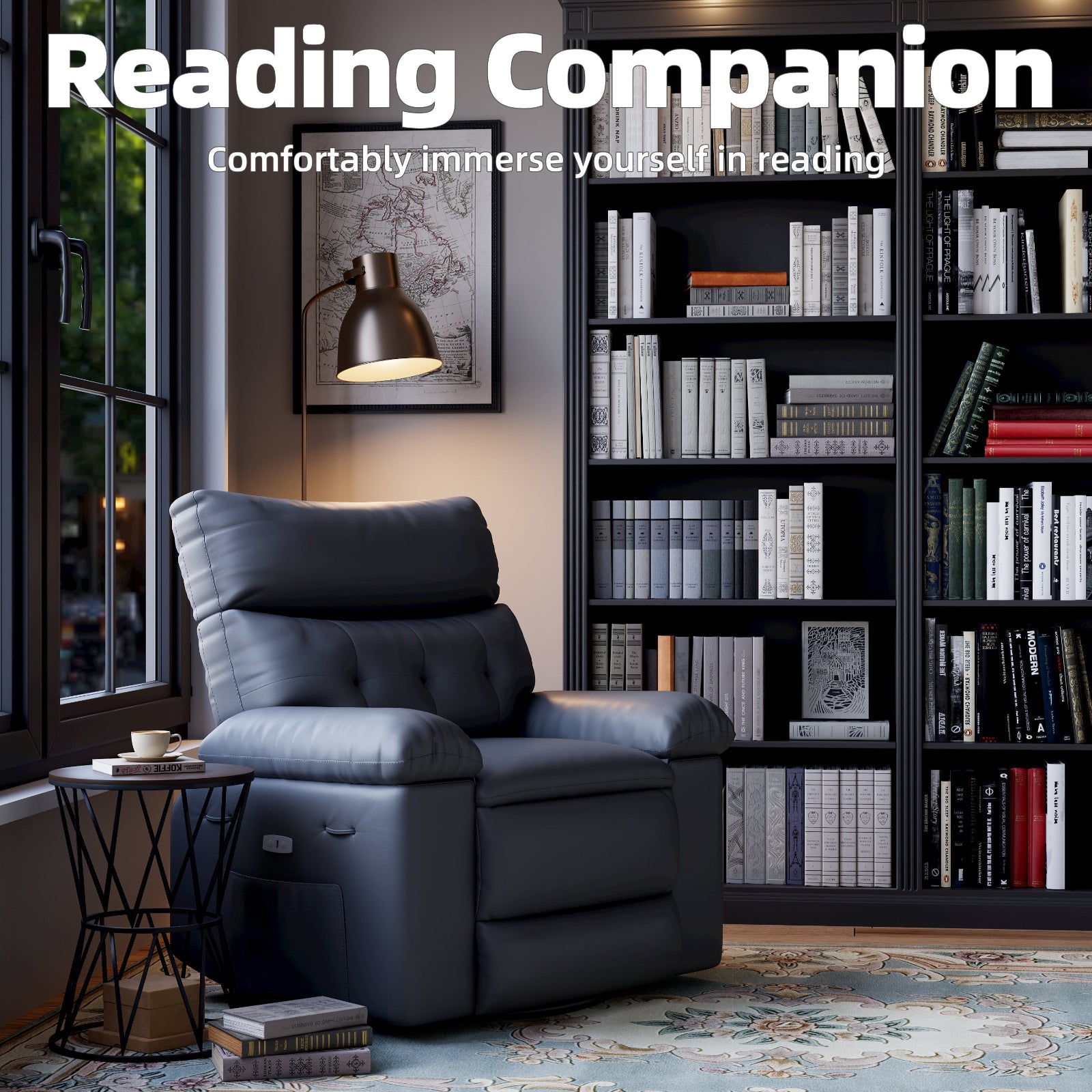 Garvee Oversized Manual Recliner, Breathable Leather Pushback Recliner Chair, Single Lazy Sofa Chair with Two Cup Holders and Side Pocket, Living Room Recliner, Gray
