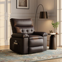 Garvee Oversized 27" Width PU Leather Recliner Chair, 360° Swivel Rocker, Heat & Massage, Manual Reclining, Remote Control, Collapsible Armrests, Lounge for Living Room, Bedroom, Nursery