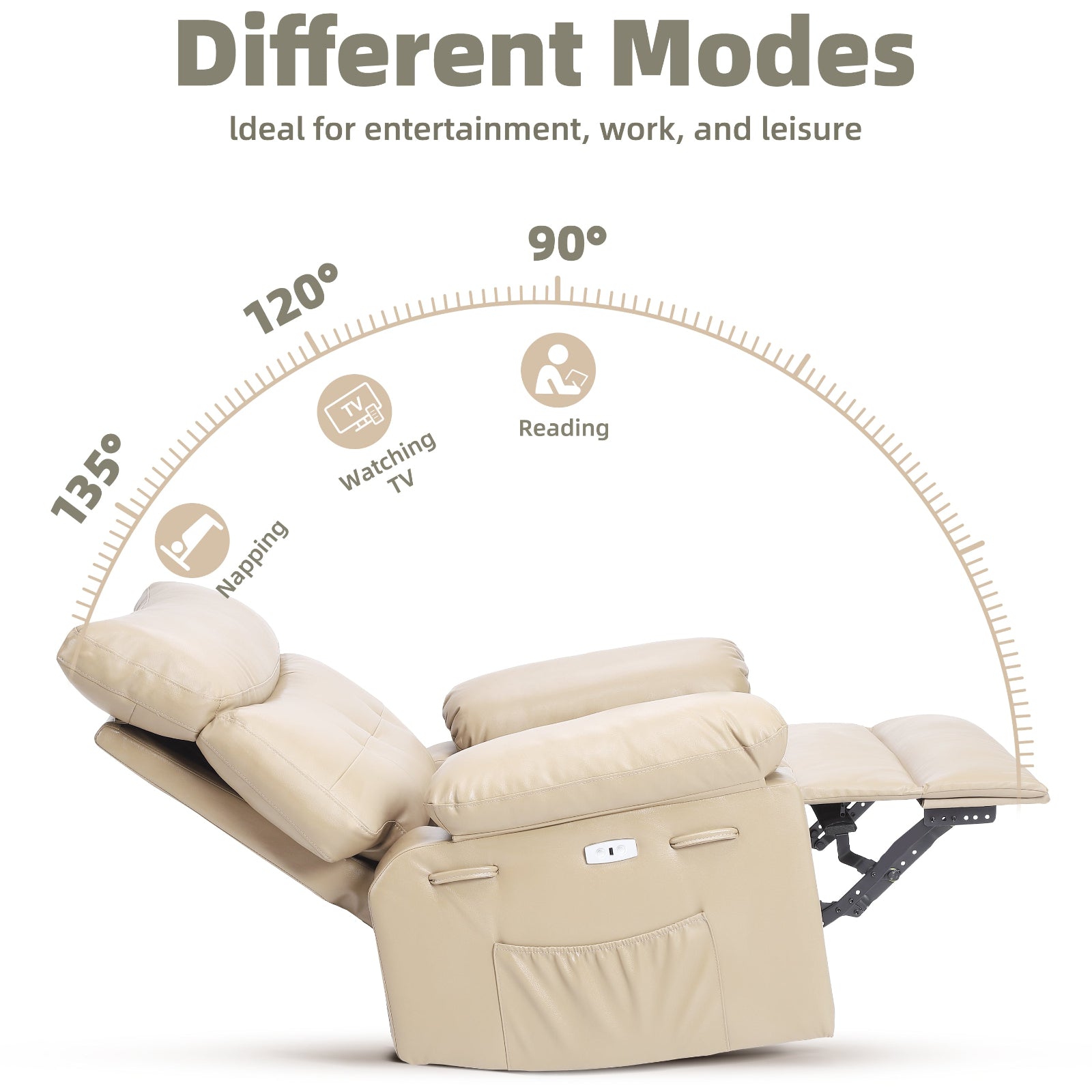 Garvee Oversized 27" Width PU Leather Recliner Chair, 360° Swivel Rocker, Heat & Massage, Manual Reclining, Remote Control, Collapsible Armrests, Lounge for Living Room, Bedroom, Nursery, Beige