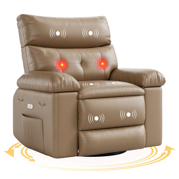Garvee Oversized Recliner Chairs with Heat and Massage - 360° Swivel Lazy Boy Recliner Chair for Adults- Manual Rocking Chair with Cup Holder for Living Rooms, Bedrooms, and Nurseries - Tan
