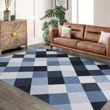 Garvee Geometric Navy & White 5x7 Checkered Runner Rug, Carpet Non Slip Washable Rugs Checkerboard Indoor Runners Carpet for Hallway, Entryway Indoor,Entry Laundry - Navy Blue