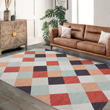 Garvee Geometric Checkered Multicolor 4x6 Runner Rug, Non Slip Washable Low Pile Carpet for Hallway, Entryway, Laundry Room Indoor - Multicolor