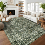 Garvee Area Rug 5x7 Washable Rug Non Slip Soft Rug Vintage Rug Living Room Rug Oriental Floral Print Carpet Traditional Distressed Throw Rugs Low Pile Indoor Floor Mat for Bedroom Office - Dark Green