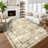 Garvee 9x12 Area Rugs for Living Room Large Boho Rugs for Bedroom Non Slip Soft Washable Rug Vintage Distressed Print Aesthetic Rug Oriental Retro Accent Carpet for Dining Room Office Dorm - Beige
