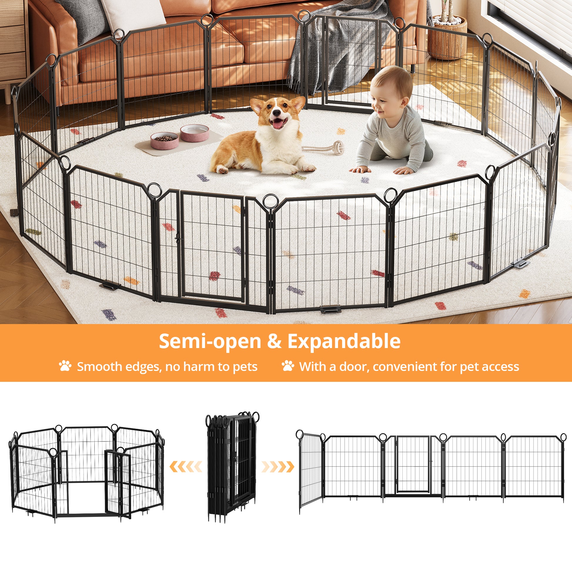 Garvee Dog Playpen Outdoor, 32 inch 16 Panels Dog Pen Indoor Heavy Duty Puppy Exercise Pen Metal Pet Fence for RV Camping/Yard/Garden