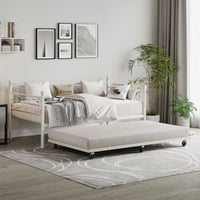 Garvee Heavy Duty Twin Daybed with Trundle, Metal Sofa Single Bed Frame with Slats & Headboard, No Box Spring Needed, Multifunctional Platform Bed for Bedroom, Guest Room, White