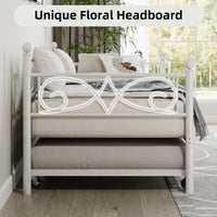 Garvee Heavy Duty Twin Daybed with Trundle, Metal Sofa Single Bed Frame with Slats & Headboard, No Box Spring Needed, Multifunctional Platform Bed for Bedroom, Guest Room, White