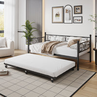 Garvee Twin Daybed with Trundle, Metal Sofa Single Bed Frame with Heavy Duty Metal Slats & Headboard, No Box Spring Needed, Multifunctional Platform Bed for Bedroom, Guest Room, Black