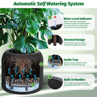 Garvee 14 Inch Tall Round Planters Set of 2, Self Watering Flower Pots with Water Level Monitor and 2 Trays, for Living Room, Bedroom Office, Patio, Porch, Garden