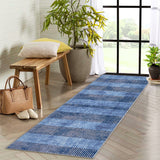 Garvee Modern Easy Area Rug Machine Washable Non-Slip Low Pile Stripe Pattern Rug for Living Room Bedroom Entryway, Blue, 2'x 6' - Blue