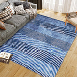 Garvee Modern Easy Area Rug Machine Washable Non-Slip Low Pile Stripe Pattern Rug for Living Room Bedroom Entryway Blue 9'x12' - Blue