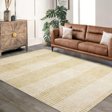 Garvee Modern Easy Area Rug Non-Slip Low Pile Stripe Pattern for Living Room Bedroom Entryway Beige 9'x12' - Beige