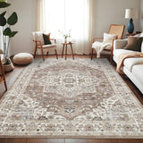 Garvee Vintage Area Rug 5 x 7 Washable Oriental Medallion Accent Rug with Non-Slip Backing, Floral Print Throw Rug, Soft Low Pile Floor Mat for Bedroom, Living Room, Office, Camel - Camel