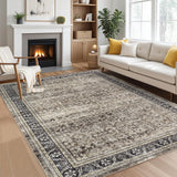 Garvee Washable Area Rugs 5x7 for Living Room, Soft Vintage Floral Large Bedroom Rug Foldable Indoor Floor Carpet, Farmhouse Low Pile Non-Slip Throw Rugs for Bedroom Dining Room, Brown/Taupe - Brown/Taupe