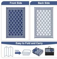 Garvee Outdoor Dark Blue 10x20 Ultra Large Area Rug Mat Non-Slip Stain-Resistant Plastic Folding Navy Blue & White for Camping Picnic Beach Patio