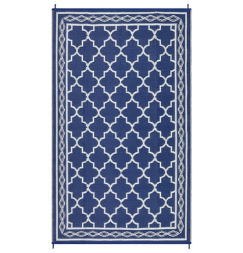 Garvee Outdoor Dark Blue 8x10 Rug, Reversible Plastic Straw Mat, UV Stable & Waterproof, Durable Polypropylene, Fade Resistant Edging, Navy/White Geometric, Patio & Camping