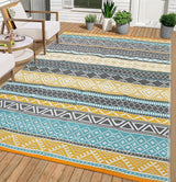 Garvee Outdoor Teal & Yellow 10x20 Large Outdoor Rug Waterproof Reversible Durable Polypropylene UV Resistant Portable Camping Mat with Carry Bag and Stakes for Patio Deck Picnic - Teal & Yellow