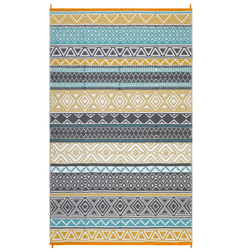 Garvee Outdoor Teal & Yellow 10x20 Large Outdoor Rug Waterproof Reversible Durable Polypropylene UV Resistant Portable Camping Mat with Carry Bag and Stakes for Patio Deck Picnic
