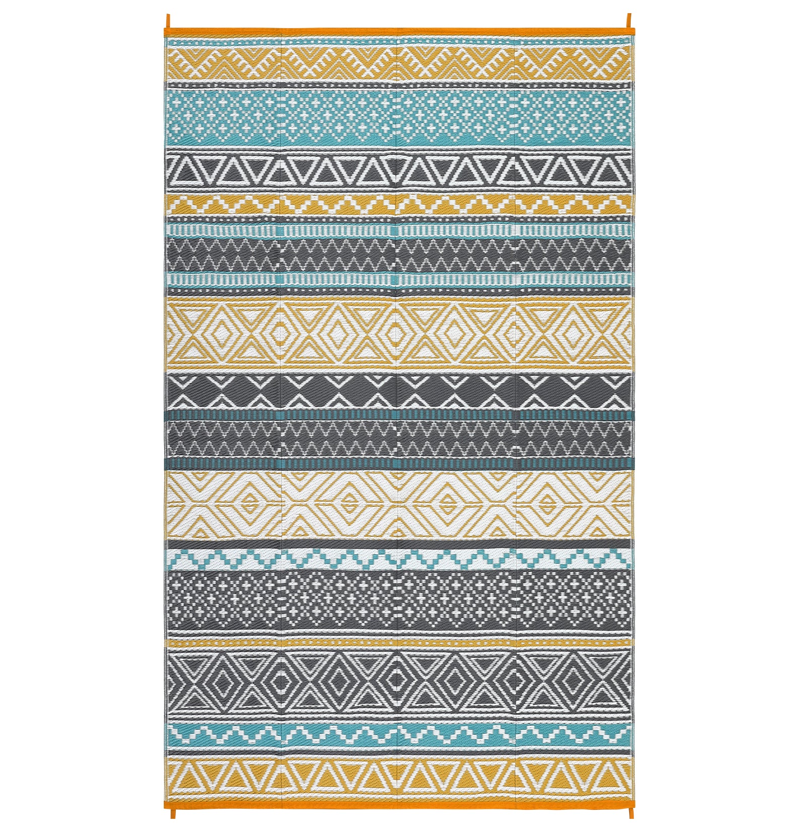 Garvee Outdoor Teal & Yellow 10x14 Plastic Straw Rug Reversible Sage Green Patio Mat Waterproof Durable PP Tube Plastic Lightweight Portable for RV Backyard Deck Camping Picnic