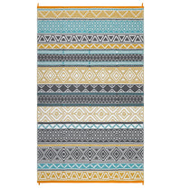 Garvee Outdoor Teal & Yellow 10x14 Plastic Straw Rug Reversible Sage Green Patio Mat Waterproof Durable PP Tube Plastic Lightweight Portable for RV Backyard Deck Camping Picnic