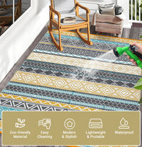 Garvee Outdoor Teal & Yellow 9x18 Rug, Waterproof Patio Mat, Reversible, Durable Polypropylene, UV Resistant, Lightweight, Portable, for Camping, RV, Backyard