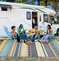 Garvee Outdoor Teal & Yellow 10x20 Large Outdoor Rug Waterproof Reversible Durable Polypropylene UV Resistant Portable Camping Mat with Carry Bag and Stakes for Patio Deck Picnic