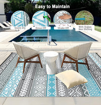 Garvee Outdoor Blue & Gray 8x10 Area Rug Plastic Water-Resistant Non-Slip Fade-Resistant Lightweight Portable Camping Picnic Mat