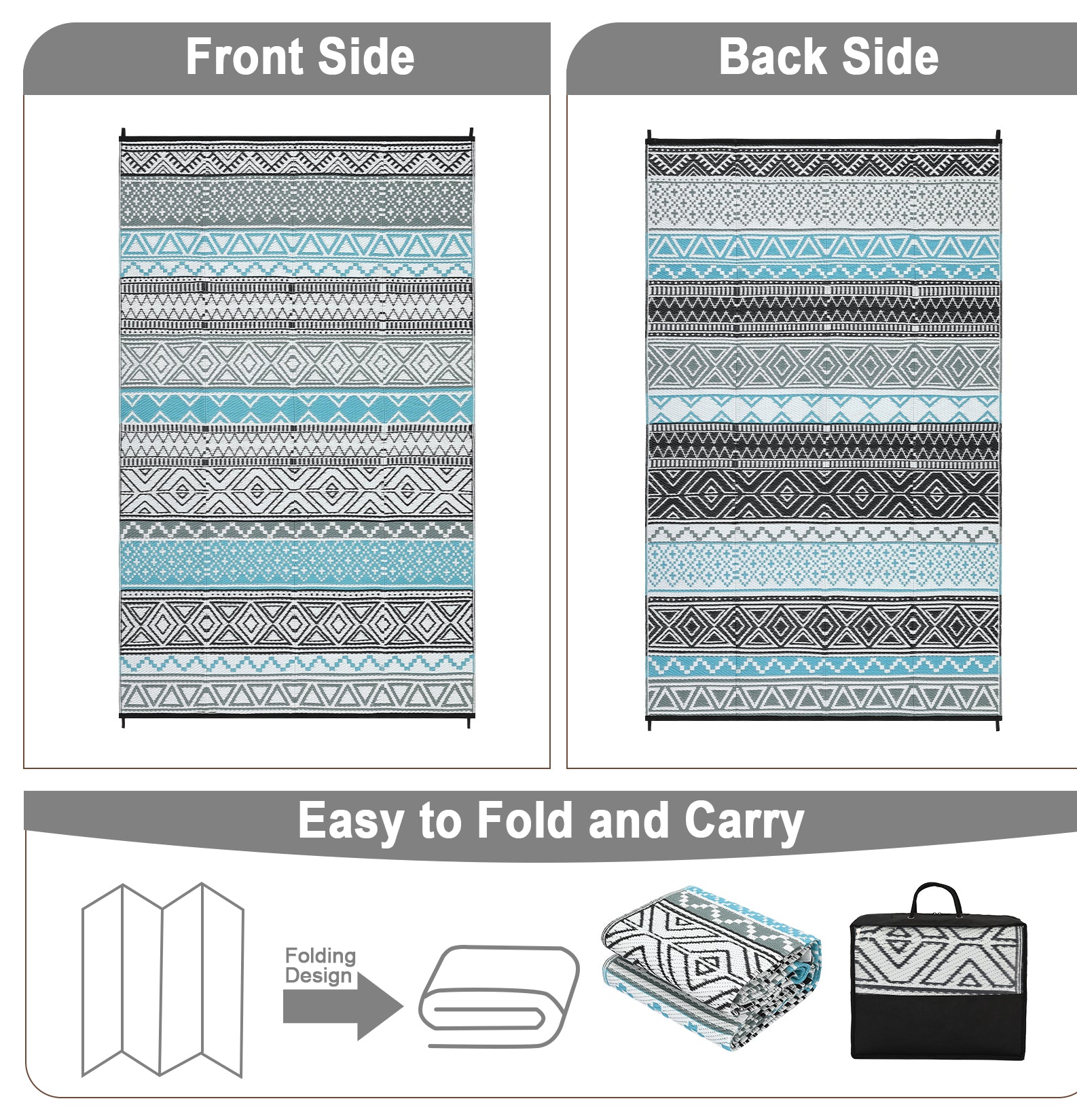 Garvee Outdoor Blue & Gray 8x10 Area Rug Plastic Water-Resistant Non-Slip Fade-Resistant Lightweight Portable Camping Picnic Mat