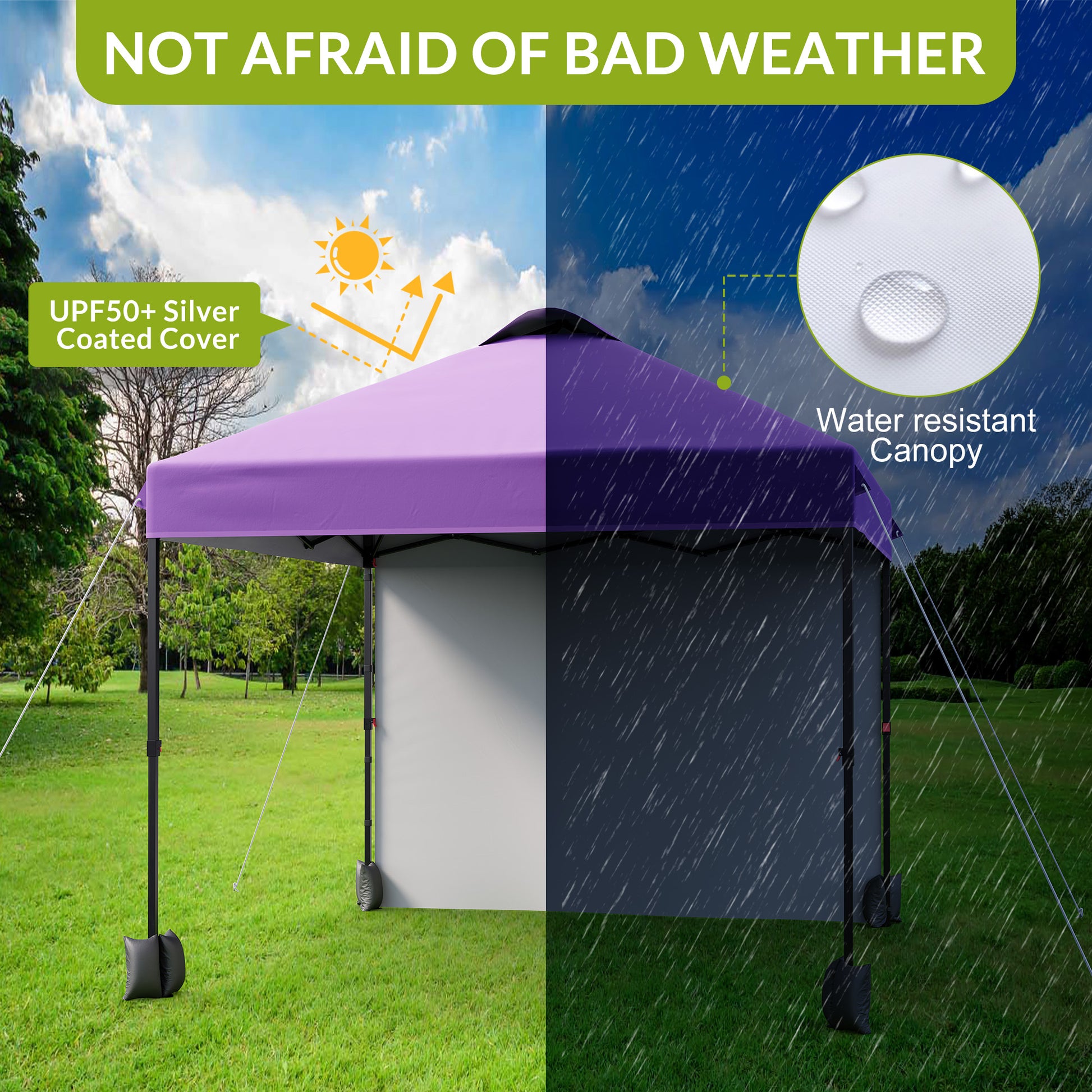 Garvee 10'x10' Pop Up Tent, Pop Up Canopy With Sidewall, UPF 50+, Easy to Set Up Outdoor Canopy, Adjustable Portable Gazebo for Parties, Camping, Gazebo With Wheel Cover Bag, 4 Sand Bags, 4 Ropes and 8 Spikes