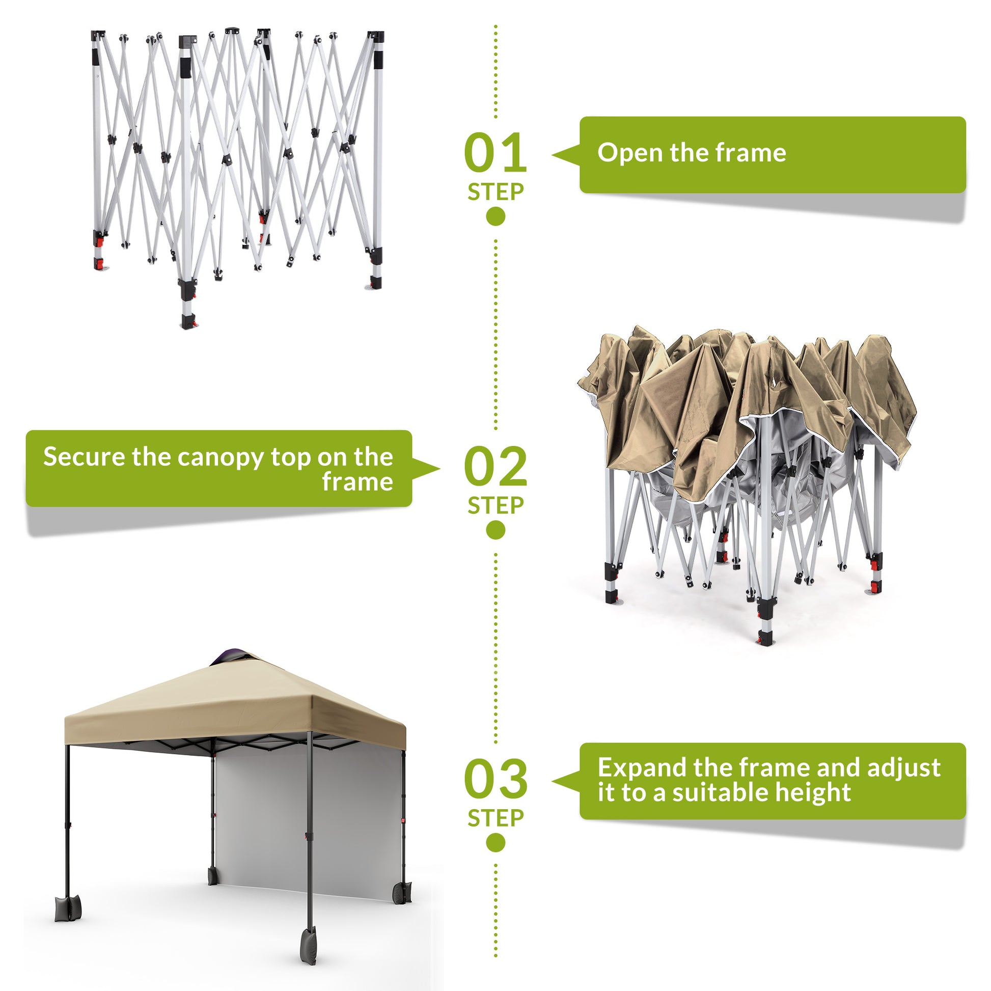 Garvee 10'x10' Pop Up Tent, Pop Up Canopy With Sidewall, UPF 50+, Easy to Set Up Outdoor Canopy, Adjustable Portable Gazebo for Parties, Camping, Gazebo With Wheel Cover Bag, 4 Sand Bags, 4 Ropes and 8 Spikes