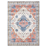 Garvee Vintage Area Rug 6 x 9 Oriental Medallion Accent Carpet with Non-Slip Backing, Floral Print Low Pile Floor Mat, Washable Distressed Throw Rug for Bedroom, Living Room, Brown Orange - Orange Brown
