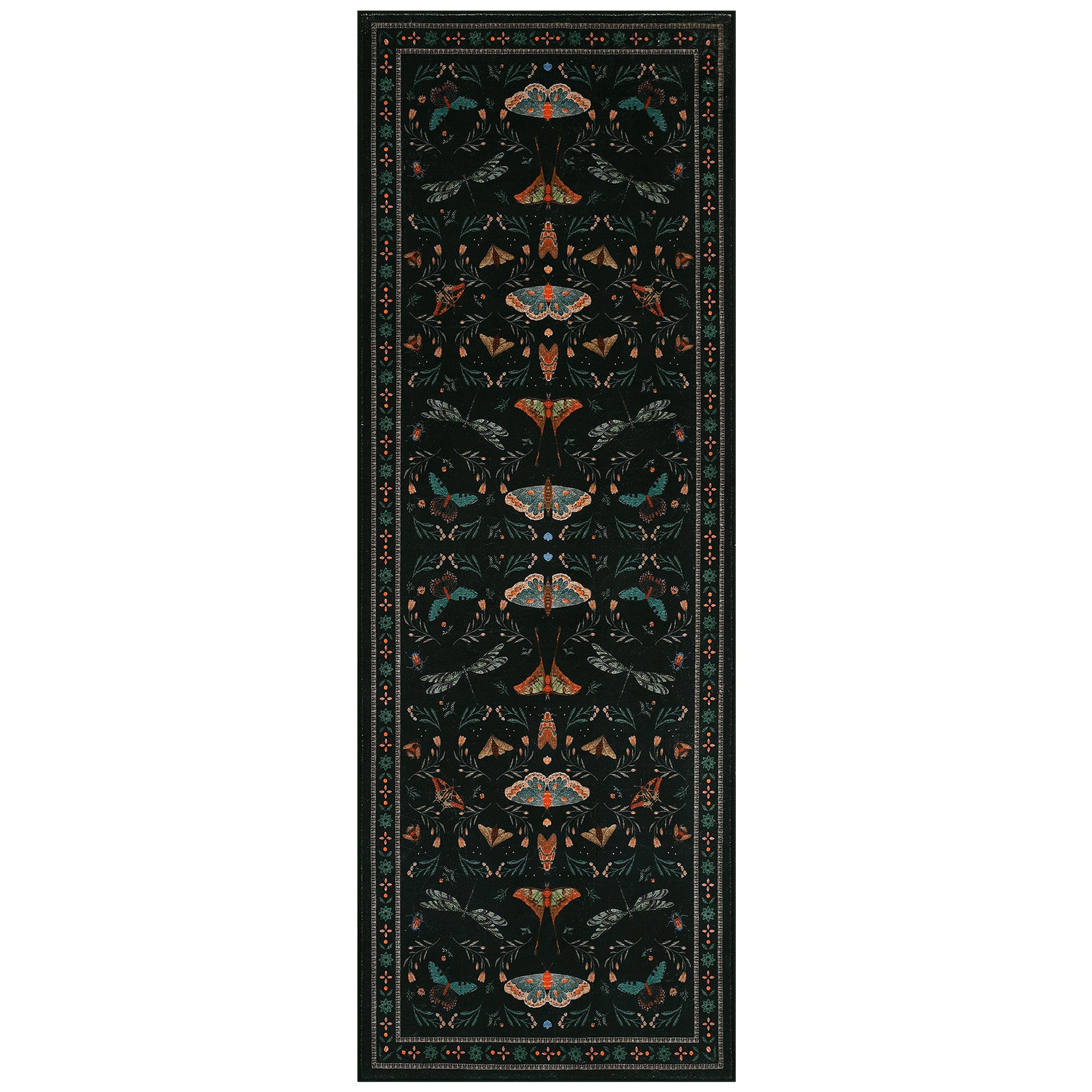 Garvee 2' x 12' Extra-Long Black Botanical Insect Runner Rug, Washable Non-Slip Low-Pile Rug for Hallway, Kitchen & Entryway