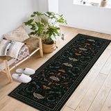 Garvee 2' x 8' Black Botanical Insect Runner Rug, Washable Non-Slip Low-Pile Moth & Butterfly Rug for Hallway, Kitchen & Bedroom - Black
