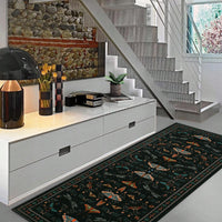 Garvee 2' x 12' Extra-Long Black Botanical Insect Runner Rug, Washable Non-Slip Low-Pile Rug for Hallway, Kitchen & Entryway