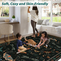 Garvee 2' x 12' Extra-Long Black Botanical Insect Runner Rug, Washable Non-Slip Low-Pile Rug for Hallway, Kitchen & Entryway