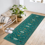 Garvee 2' x 6' Green Botanical Insect Runner Rug, Washable Non-Slip Low-Pile Moth & Butterfly Rug for Hallway, Kitchen & Entryway - Green