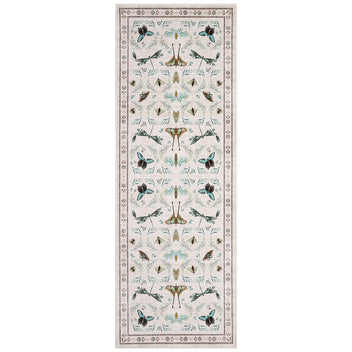Garvee 2' x 10' Beige Botanical Insect Runner Rug, Washable Non-Slip Soft Low-Pile Moth, Butterfly & Dragonfly Rug for Hallway, Kitchen & Entryway