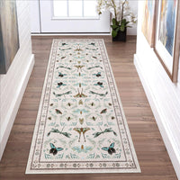 Garvee 2' x 10' Beige Botanical Insect Runner Rug, Washable Non-Slip Soft Low-Pile Moth, Butterfly & Dragonfly Rug for Hallway, Kitchen & Entryway