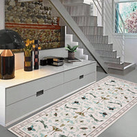 Garvee 2' x 10' Beige Botanical Insect Runner Rug, Washable Non-Slip Soft Low-Pile Moth, Butterfly & Dragonfly Rug for Hallway, Kitchen & Entryway