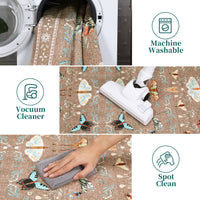 Garvee 4' x 6' Botanical Insect Area Rug, Washable Non-Slip Soft Low-Pile Moth & Butterfly Rug for Bedroom, Office & Entryway, Camel