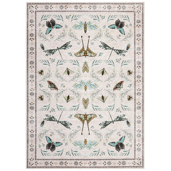 Garvee 4' x 6' Beige Botanical Insect Area Rug, Washable Non-Slip Soft Low-Pile Moth, Butterfly & Dragonfly Rug for Bedroom, Office & Entryway