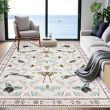 Garvee 5' x 7' Beige Botanical Insect Area Rug, Washable Non-Slip Soft Low-Pile Moth, Butterfly & Dragonfly Rug for Living Room, Bedroom & Office - Beige