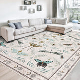 Garvee 4' x 6' Beige Botanical Insect Area Rug, Washable Non-Slip Soft Low-Pile Moth, Butterfly & Dragonfly Rug for Bedroom, Office & Entryway - Beige