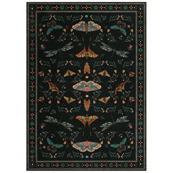 Garvee 4' x 6' Black Botanical Insect Area Rug, Washable Non-Slip Soft Low-Pile Moth & Butterfly Rug for Bedroom, Office & Entryway
