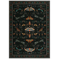 Garvee 6' x 9' Black Botanical Insect Area Rug, Washable Non-Slip Soft Low-Pile Moth, Butterfly & Dragonfly Rug for Living Room & Bedroom